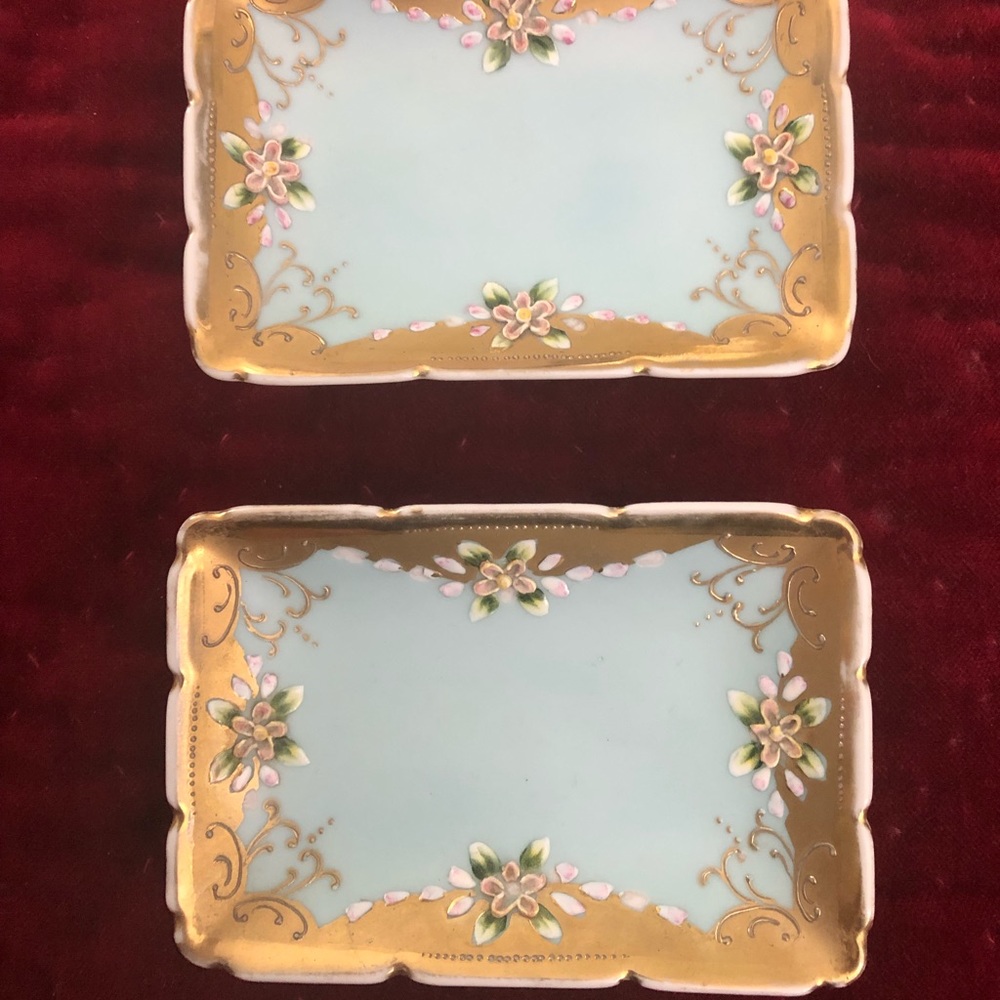 2 Vintage Hand-Painted Trinket Trays